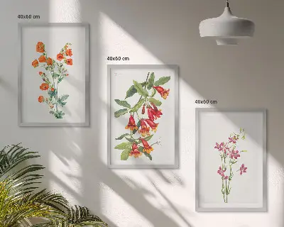 Gerahmtes Bilderset mit Vintage Retro Blumenmalerei