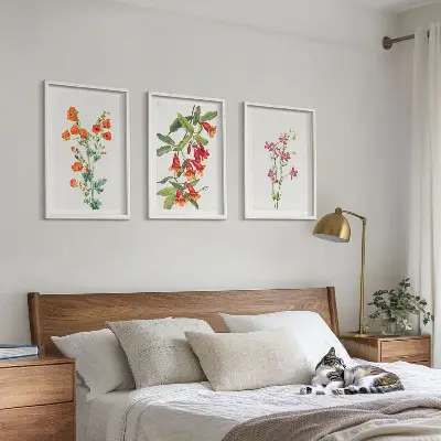 Gerahmtes Bilderset mit Vintage Retro Blumenmalerei