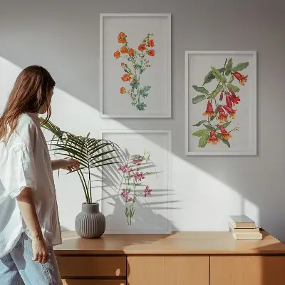 Gerahmtes Bilderset mit Vintage Retro Blumenmalerei