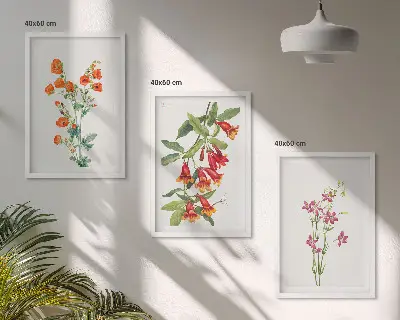 Gerahmtes Bilderset mit Vintage Retro Blumenmalerei