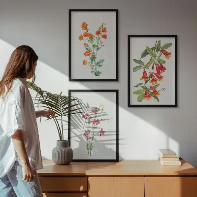 Gerahmtes Bilderset mit Vintage Retro Blumenmalerei