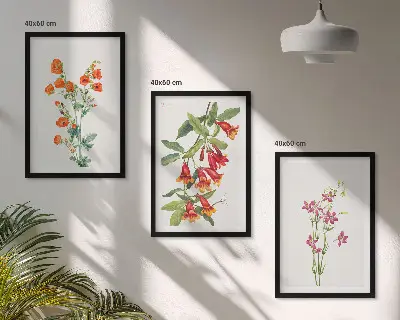 Gerahmtes Bilderset mit Vintage Retro Blumenmalerei