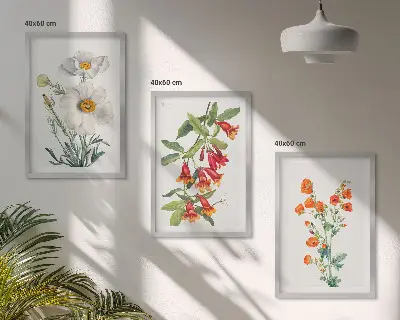 Retro Blumenarrangement Bilder 3er Set mit Rahmen