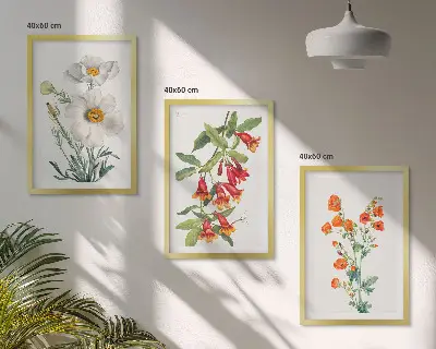 Retro Blumenarrangement Bilder 3er Set mit Rahmen