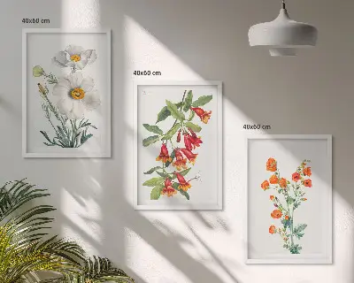 Retro Blumenarrangement Bilder 3er Set mit Rahmen