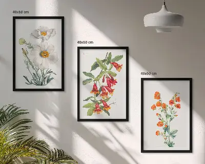 Retro Blumenarrangement Bilder 3er Set mit Rahmen