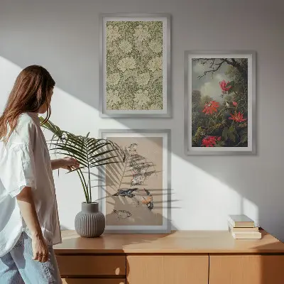 3er-Set Bilder mit Rahmen Motiv Blumen Vögel und Natur