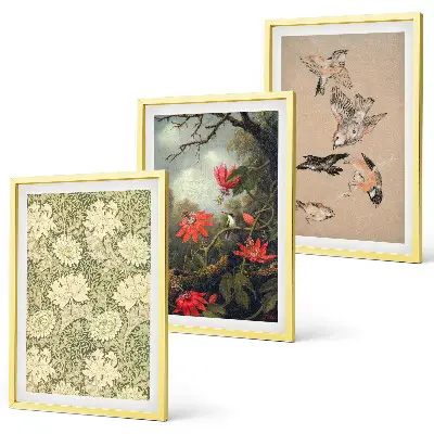 3er-Set Bilder mit Rahmen Motiv Blumen Vögel und Natur