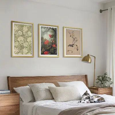 3er-Set Bilder mit Rahmen Motiv Blumen Vögel und Natur