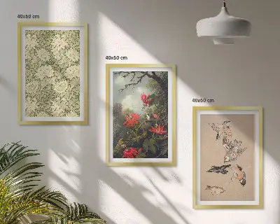 3er-Set Bilder mit Rahmen Motiv Blumen Vögel und Natur