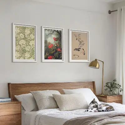 3er-Set Bilder mit Rahmen Motiv Blumen Vögel und Natur