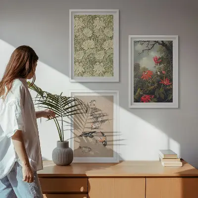 3er-Set Bilder mit Rahmen Motiv Blumen Vögel und Natur