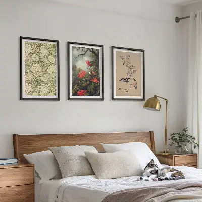 3er-Set Bilder mit Rahmen Motiv Blumen Vögel und Natur