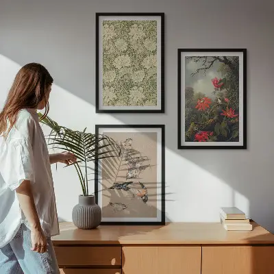 3er-Set Bilder mit Rahmen Motiv Blumen Vögel und Natur