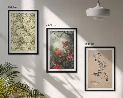 3er-Set Bilder mit Rahmen Motiv Blumen Vögel und Natur