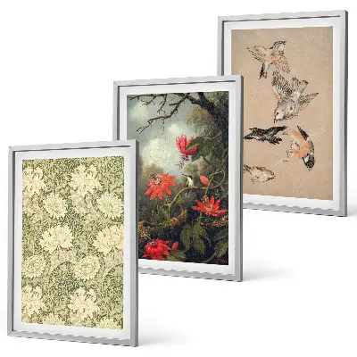 3er-Set Bilder mit Rahmen Motiv Blumen Vögel und Natur