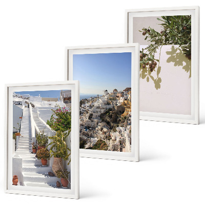 Gerahmtes bilderset Weiße Treppe mit Blick auf Santorini