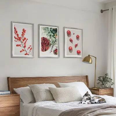 3er-Set Bilder mit Rahmen Minimalismus von roten Früchten und Pflanzen