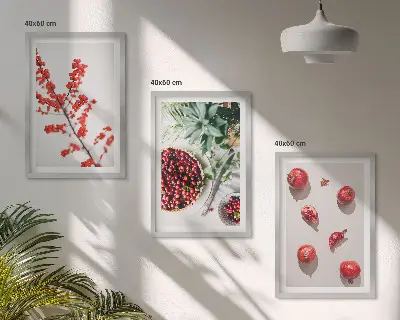 3er-Set Bilder mit Rahmen Minimalismus von roten Früchten und Pflanzen