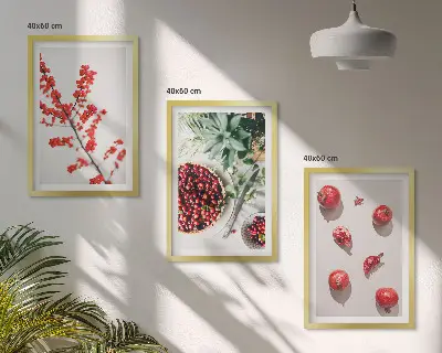 3er-Set Bilder mit Rahmen Minimalismus von roten Früchten und Pflanzen
