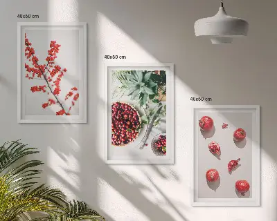 3er-Set Bilder mit Rahmen Minimalismus von roten Früchten und Pflanzen