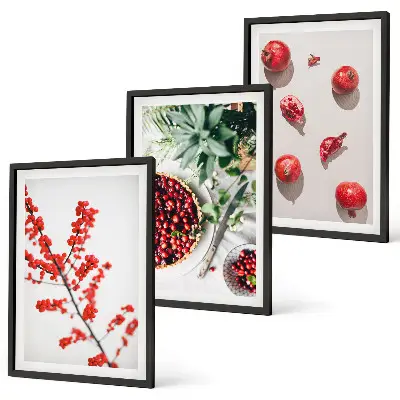 3er-Set Bilder mit Rahmen Minimalismus von roten Früchten und Pflanzen