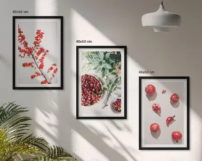 3er-Set Bilder mit Rahmen Minimalismus von roten Früchten und Pflanzen