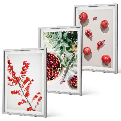 3er-Set Bilder mit Rahmen Minimalismus von roten Früchten und Pflanzen