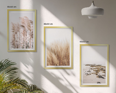 Bilder-3er-set mit rahmen Pampasgrasfelder und ein Boho-Strand