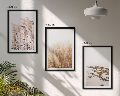 Bilder-3er-set mit rahmen Pampasgrasfelder und ein Boho-Strand