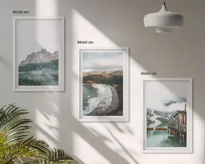 3er-Set Bilder mit Rahmen Motiv Holzhaus an Bergstränden