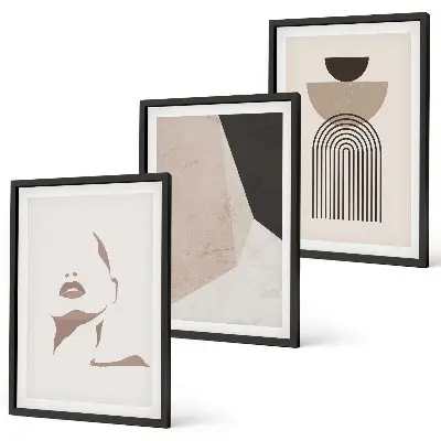 Abstrakte Gesichtsformen 3er-Set Bilder mit Rahmen