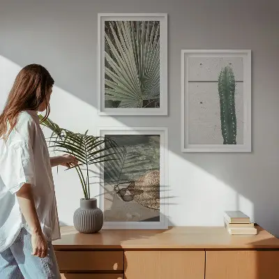 3er-Set Bilder mit Rahmen mit Motiven für tropische Pflanzen