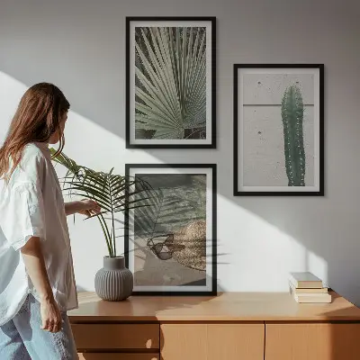 3er-Set Bilder mit Rahmen mit Motiven für tropische Pflanzen