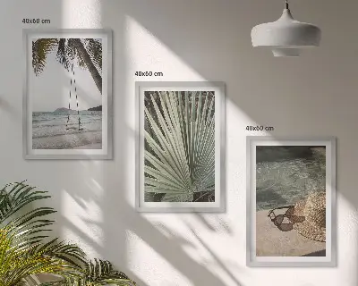 Gerahmtes Bilderset Strandschaukel mit Blättermotiv im Urlaubsstil
