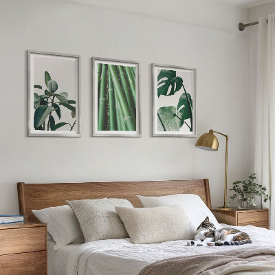 Bilder-3er-set mit rahmen Bambusstängel und Monstera-Blätter