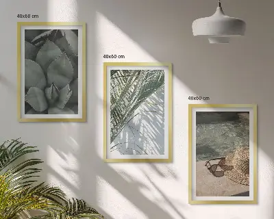 Gerahmtes Bilderset tropische Pflanzen im Urlaubsdesign
