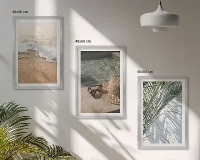 3er-Set Bilder mit Rahmen Motiv Strandhut und Sonnenbrille