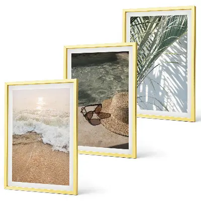 3er-Set Bilder mit Rahmen Motiv Strandhut und Sonnenbrille
