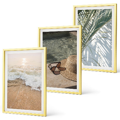 Bilder-3er-set mit rahmen Strandhut und Sonnenbrille