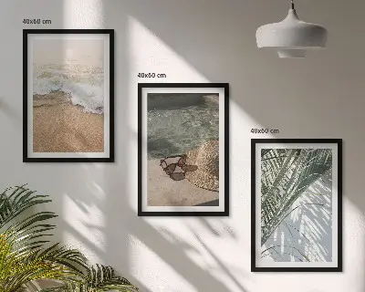 3er-Set Bilder mit Rahmen Motiv Strandhut und Sonnenbrille