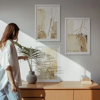 Gerahmtes Bilderset abstrakte Muster in Beige und Weiß