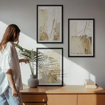 Gerahmtes Bilderset abstrakte Muster in Beige und Weiß