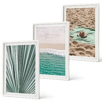 Bilderset Urlaubsblick Strand und Meer 3er-Set mit Rahmen