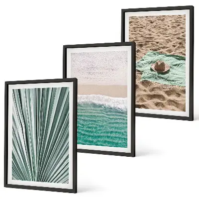 Bilderset Urlaubsblick Strand und Meer 3er-Set mit Rahmen