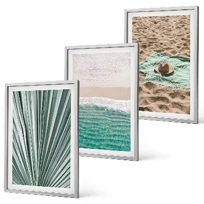 Bilderset Urlaubsblick Strand und Meer 3er-Set mit Rahmen