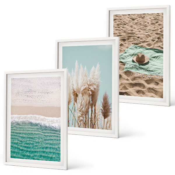 Gerahmtes bilderset Strandwellen Grashut