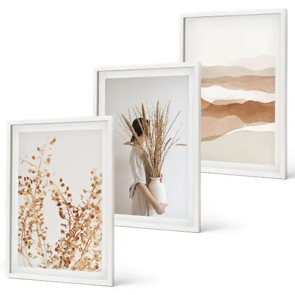 Rustikale Boho-Blumenmotive 3er-Set Bilder mit Rahmen