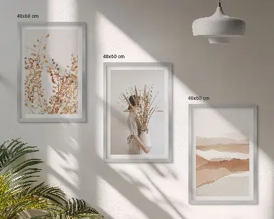 Rustikale Boho-Blumenmotive 3er-Set Bilder mit Rahmen