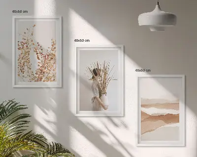 Rustikale Boho-Blumenmotive 3er-Set Bilder mit Rahmen